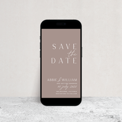 Visual mock up of Abbie wedding digital save the date with clean, elegant layout and timeless typography, styled with a minimalist aesthetic.