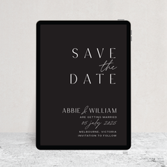 Visual mock up of Abbie wedding digital save the date with clean, elegant layout and timeless typography, styled with a minimalist aesthetic.