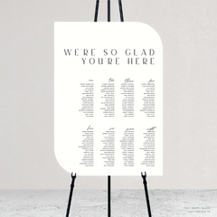 Double Up shape flat lay of Abbie wedding seating chart with clean, elegant layout and timeless typography, styled with a minimalist aesthetic.