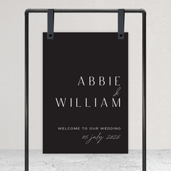 Rectangle shape flat lay of Abbie wedding welcome sign with clean, elegant layout and timeless typography, styled with a minimalist aesthetic.