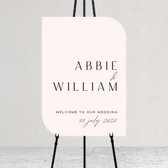 Double Up shape flat lay of Abbie wedding welcome sign with clean, elegant layout and timeless typography, styled with a minimalist aesthetic.