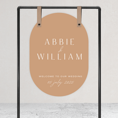 Double Arch shape flat lay of Abbie wedding welcome sign with clean, elegant layout and timeless typography, styled with a minimalist aesthetic.