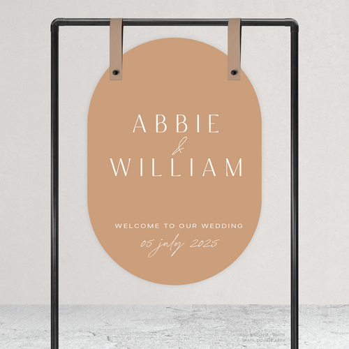 Double Arch shape flat lay of Abbie wedding welcome sign with clean, elegant layout and timeless typography, styled with a minimalist aesthetic.