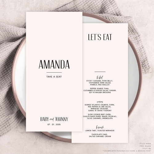 Be My Baby: Wedding Menu Card