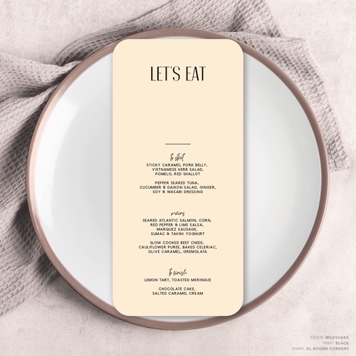 Be My Baby: Wedding Menu Card