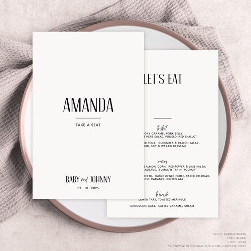 Be My Baby: Wedding Menu Card