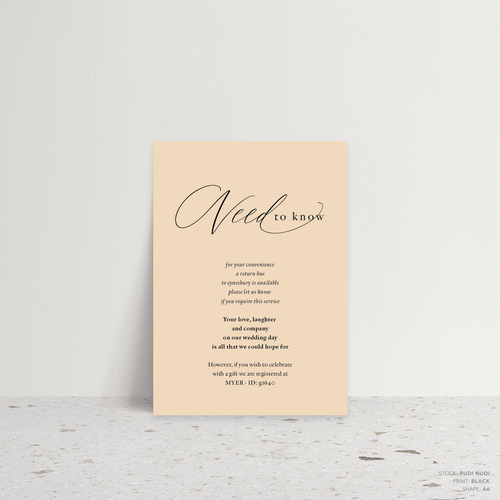 Golden Afternoon: Wedding Info Card