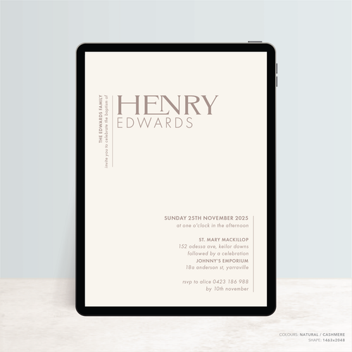 Henry: Digital Baptism Invitation + Digital Birthday Invitation