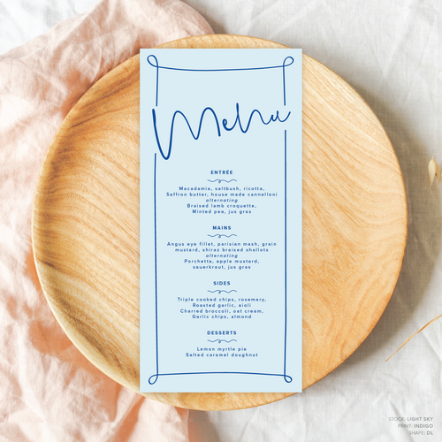 Vino: Wedding Menu Card