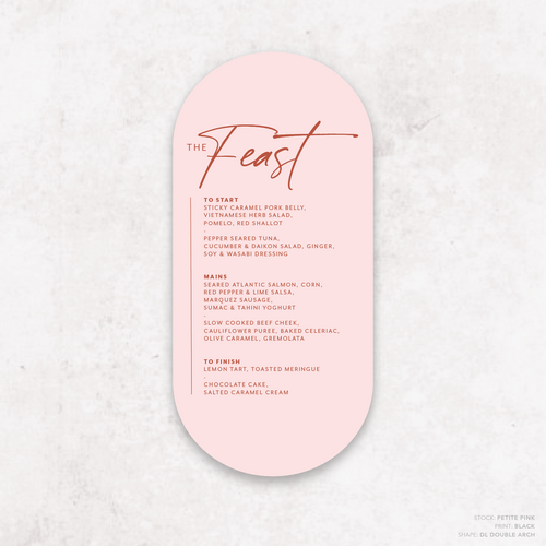 Amelia: Baptism Menu Card