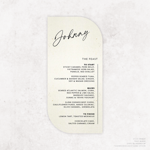 Amelia: Baptism Menu Card
