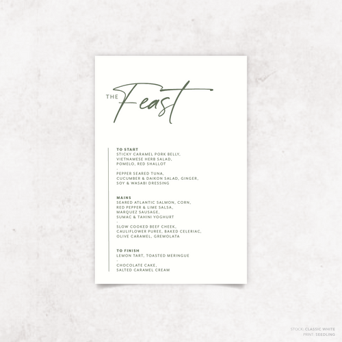 Amelia: Baptism Menu Card