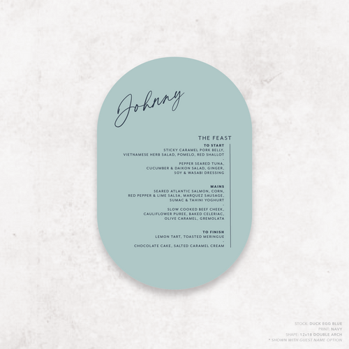 Amelia: Baptism Menu Card