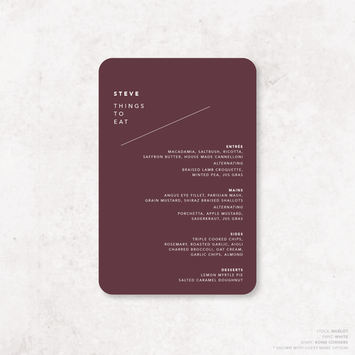 Cosmopolitan: Wedding Menu