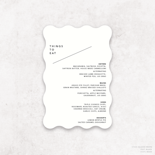 Cosmopolitan: Wedding Menu