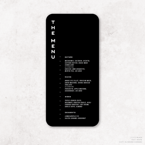 Galway Girl: Wedding Menu