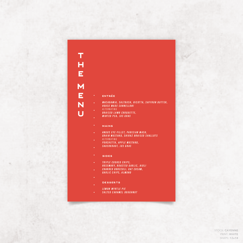 Galway Girl: Wedding Menu