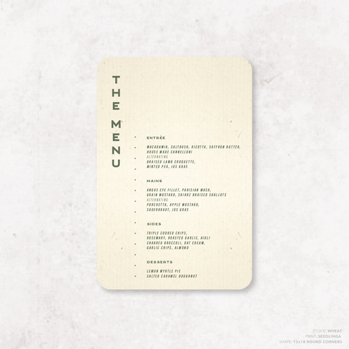 Galway Girl: Wedding Menu