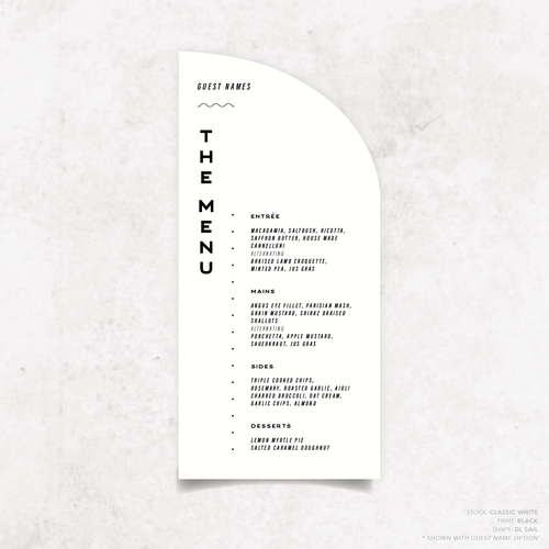 Galway Girl: Wedding Menu