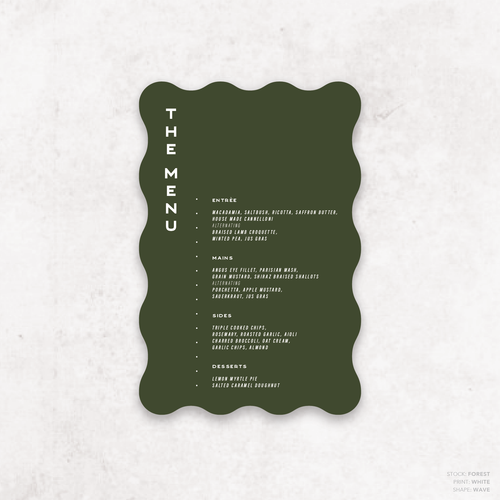 Galway Girl: Wedding Menu