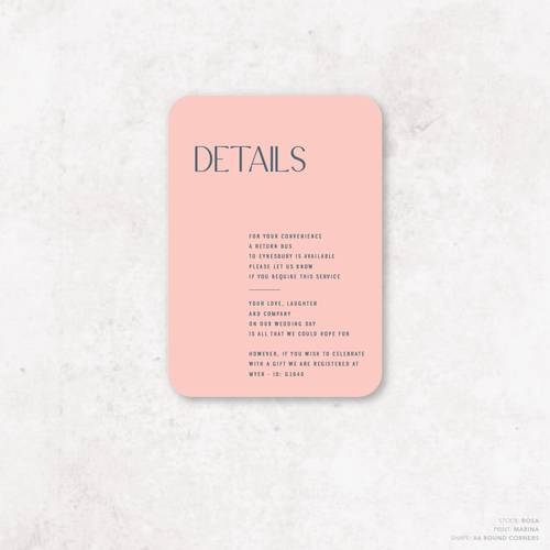 Me And You: Wedding Info Card