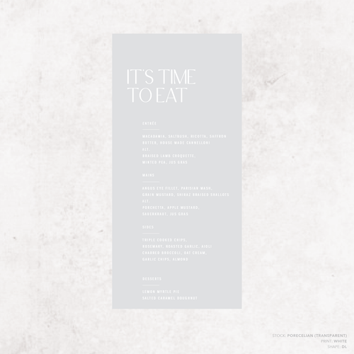 Me And You: Wedding Menu