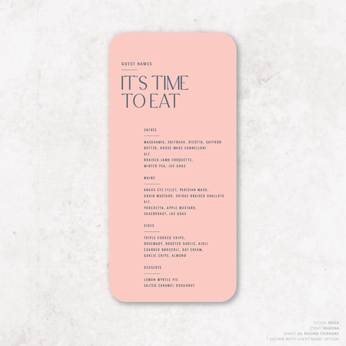 Me And You: Wedding Menu