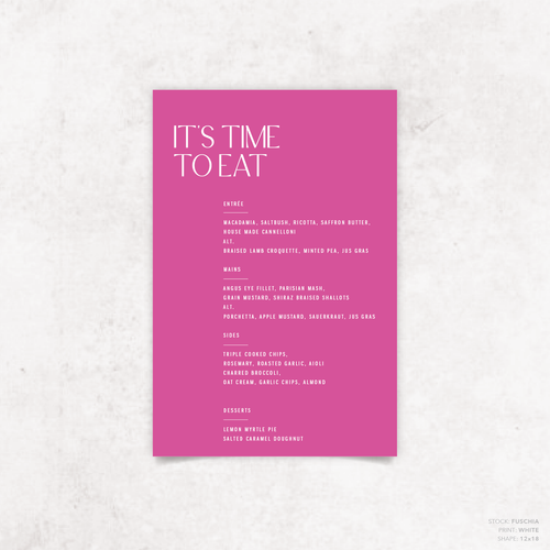 Me And You: Wedding Menu