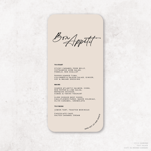 Olivia: Baptism Menu Card