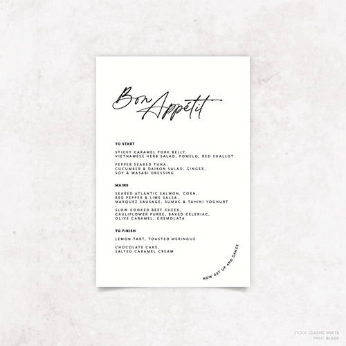 Olivia: Baptism Menu Card