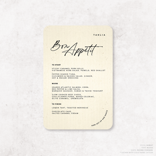 Olivia: Baptism Menu Card