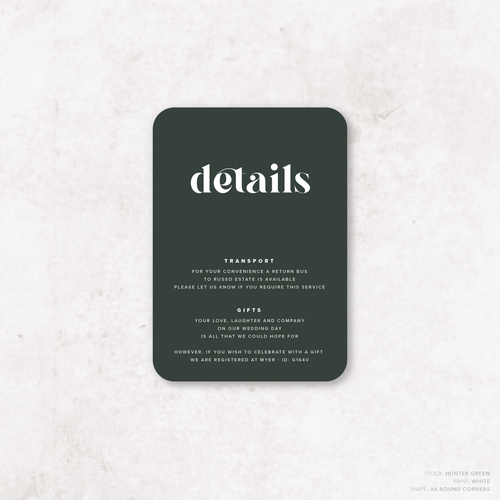 Roses: Wedding Info Card