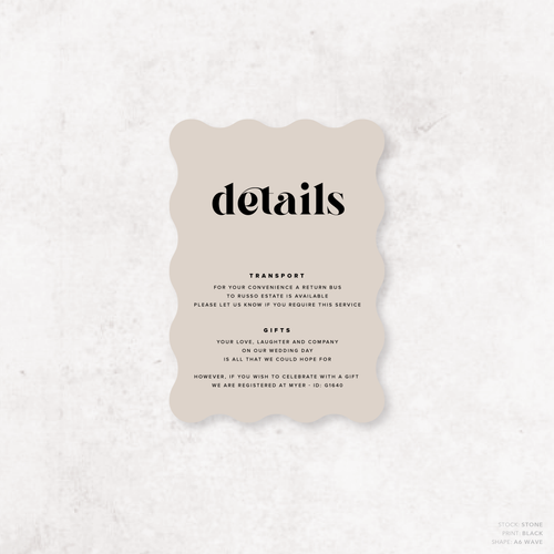 Roses: Wedding Info Card