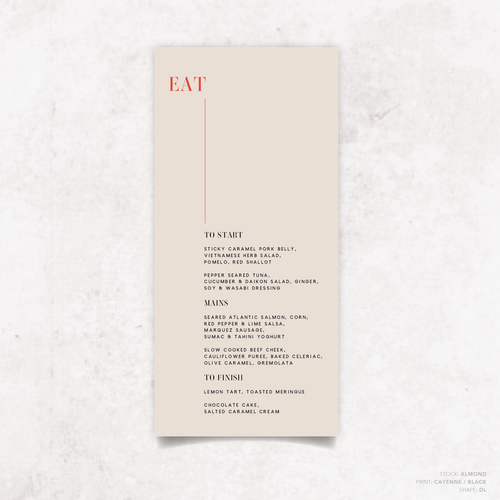 Serendipity: Wedding Menu