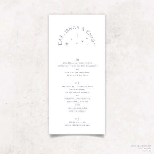 Starry: Wedding Menu