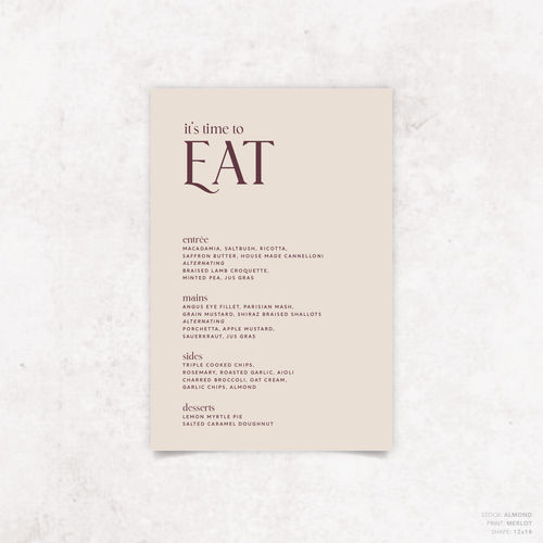 Wolfsbane: Wedding Menu