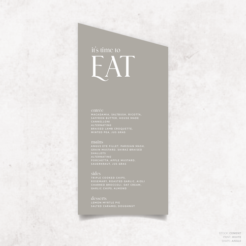 Wolfsbane: Wedding Menu