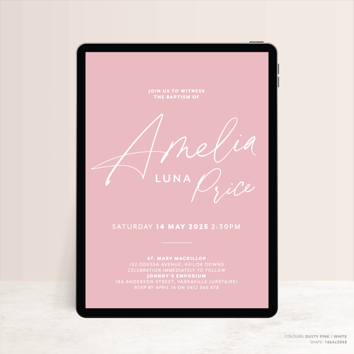 Amelia: Digital Baptism Invitation +Digital Birthday Invitation