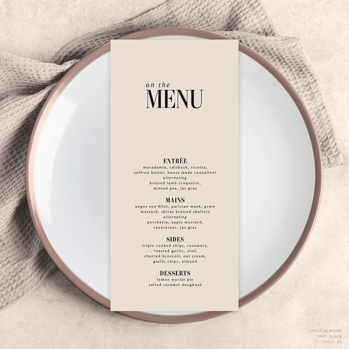 Claire: Wedding Menu Card