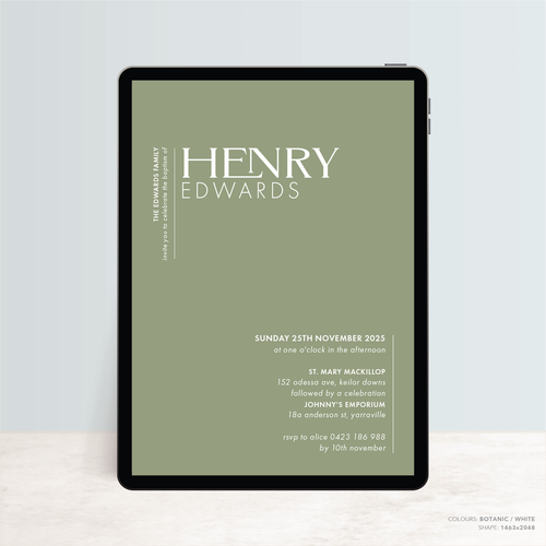 Henry: Digital Baptism Invitation + Digital Birthday Invitation