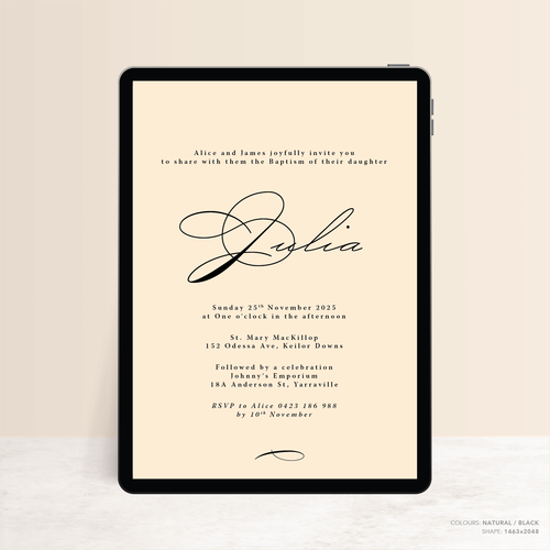 Julia: Digital Baptism Invitation + Digital Birthday Invitation