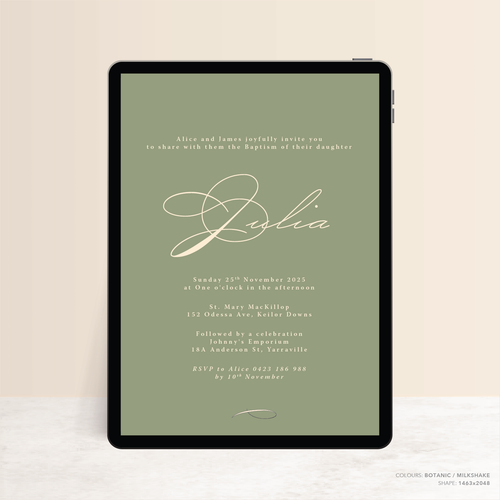 Julia: Digital Baptism Invitation + Digital Birthday Invitation