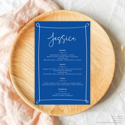 Vino: Wedding Menu Card