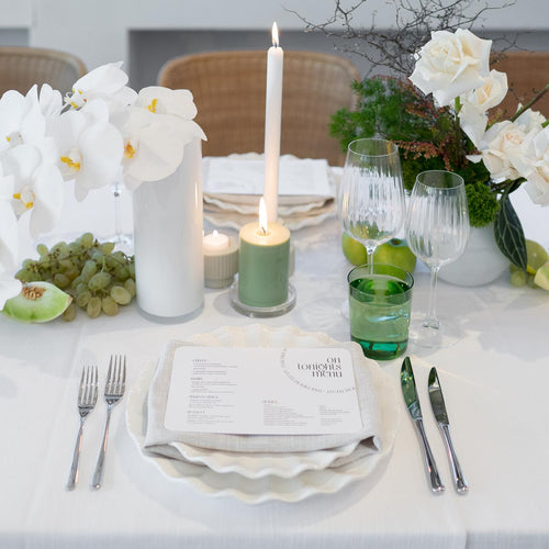 wedding menu card dinner party table styling