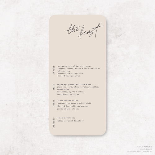 Before Sunrise: Wedding Menu Card