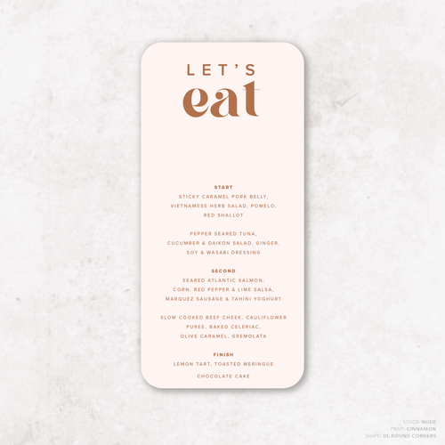 Roses: Wedding Menu